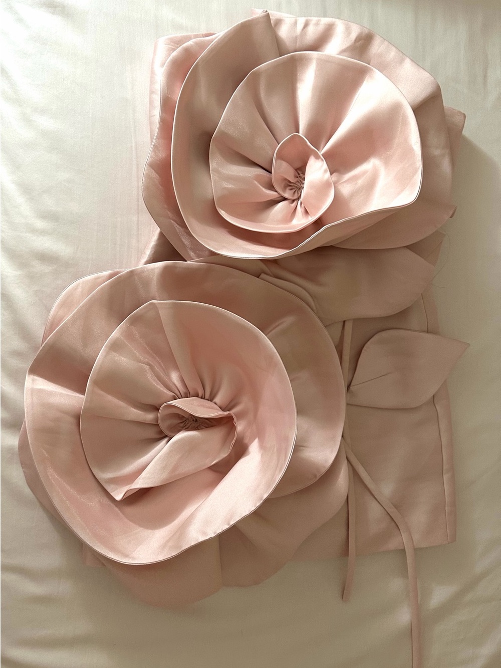 Strapless Rose-Embellished Pink Satin Dress